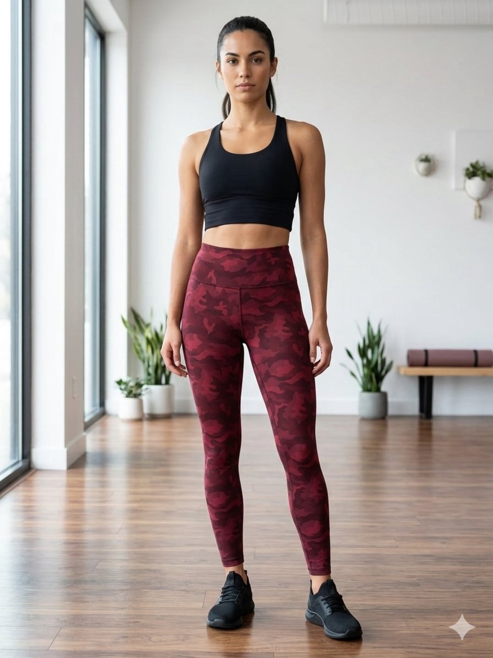 ZELOS Burgundy Camo High-Waist Leggings